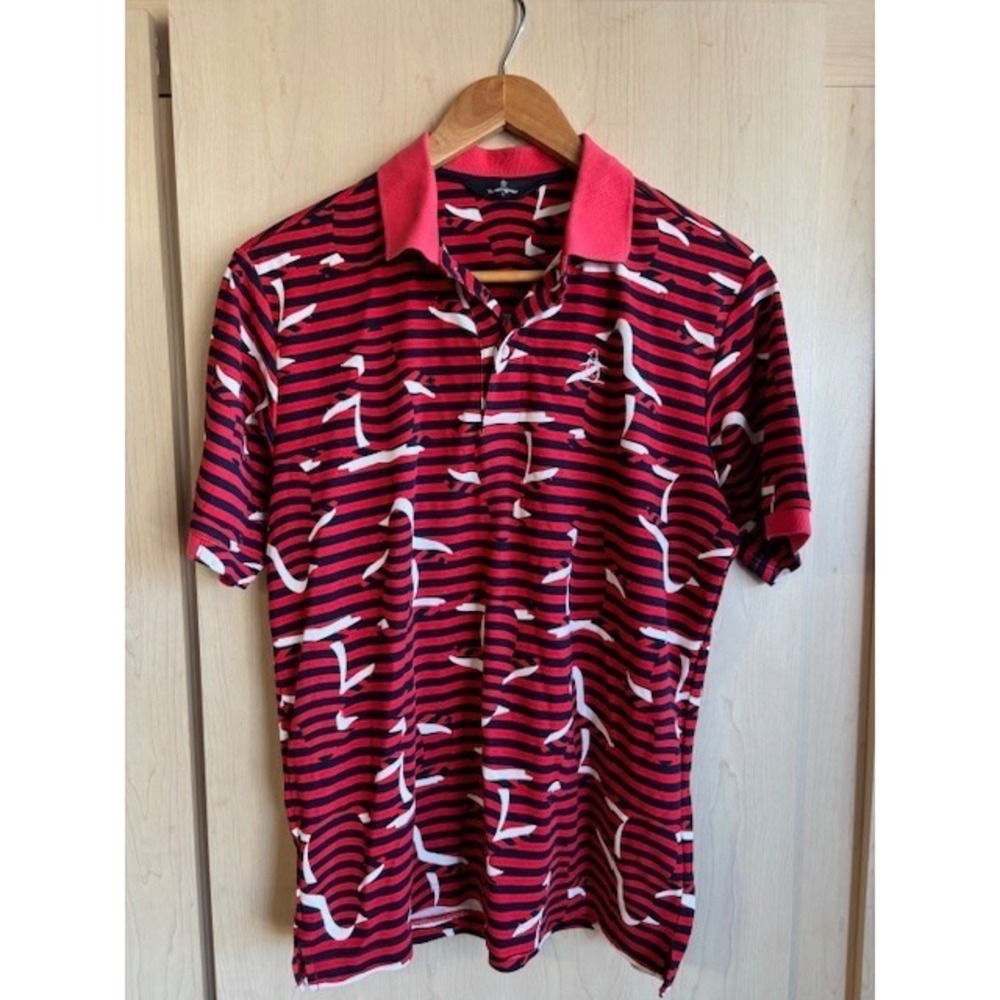 Munsingwear Polo from Japan Blue and‎ Red Striped Mens Large (Fits Small) Slim